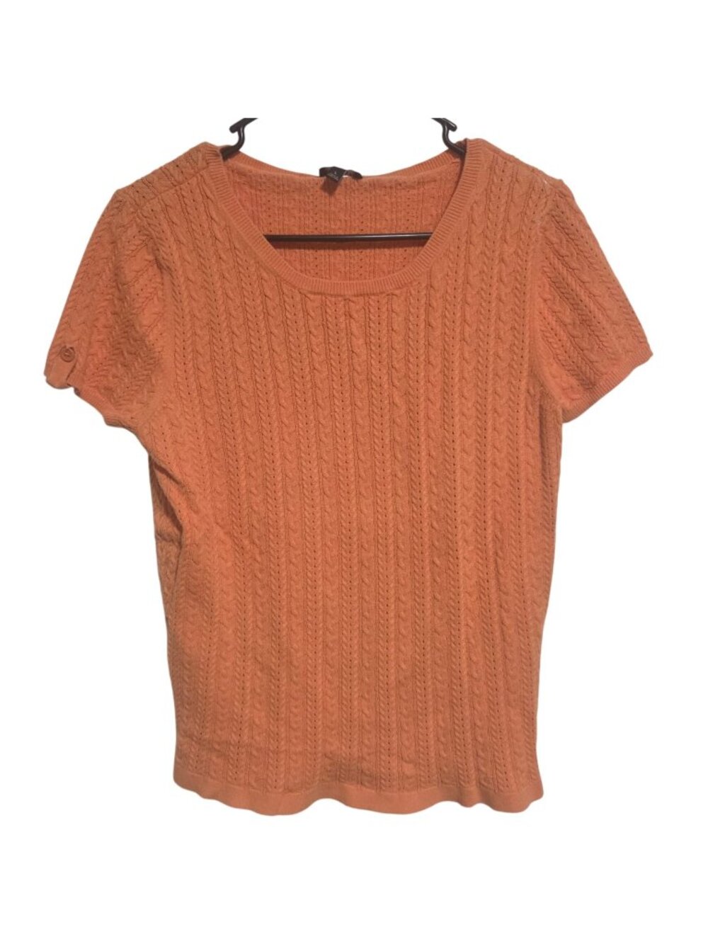 Talbots Sweater Size Large Orange Cable Knit Short Sleeve Autumnal Preppy Layer